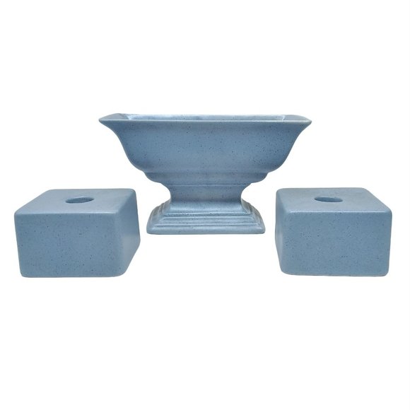 3pc Royal Haeger RG78 Light Blue Centerpiece Planter & Candleholders USA pottery - Picture 1 of 7